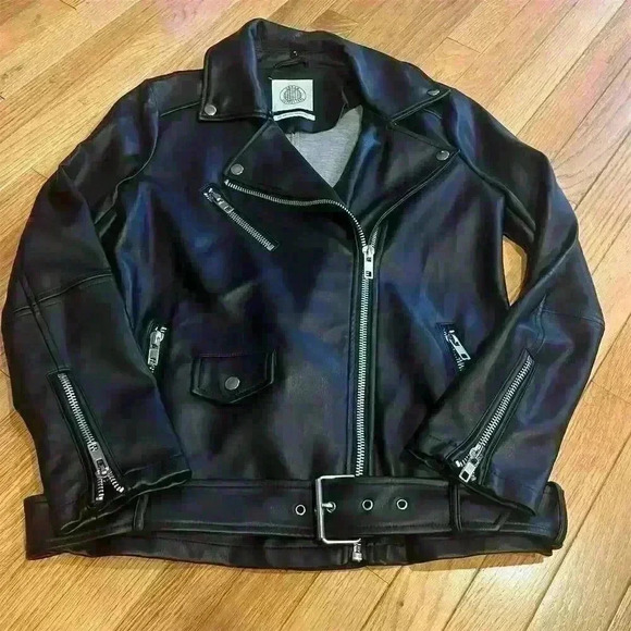 Urban Outfitters Women's Black Vegan Leather Moto Jacket Size S - Picture 2 of 10
